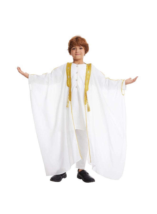Alhadeel Boy's Bisht,Kaftan,Thobe,Abaya - Traditional White Djellaba, Lightweight Elegant Islamic Wear for Ramadan, Eid & Prayers - Image 3